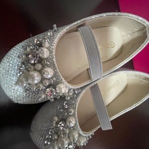 Girls silver beaded slip on shoes
